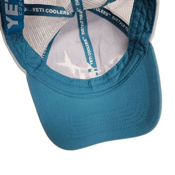 YETI Mesh Trucker Hat Adjustable Snapback Teal Blue & White Distressed One Size - Picture 7 of 8
